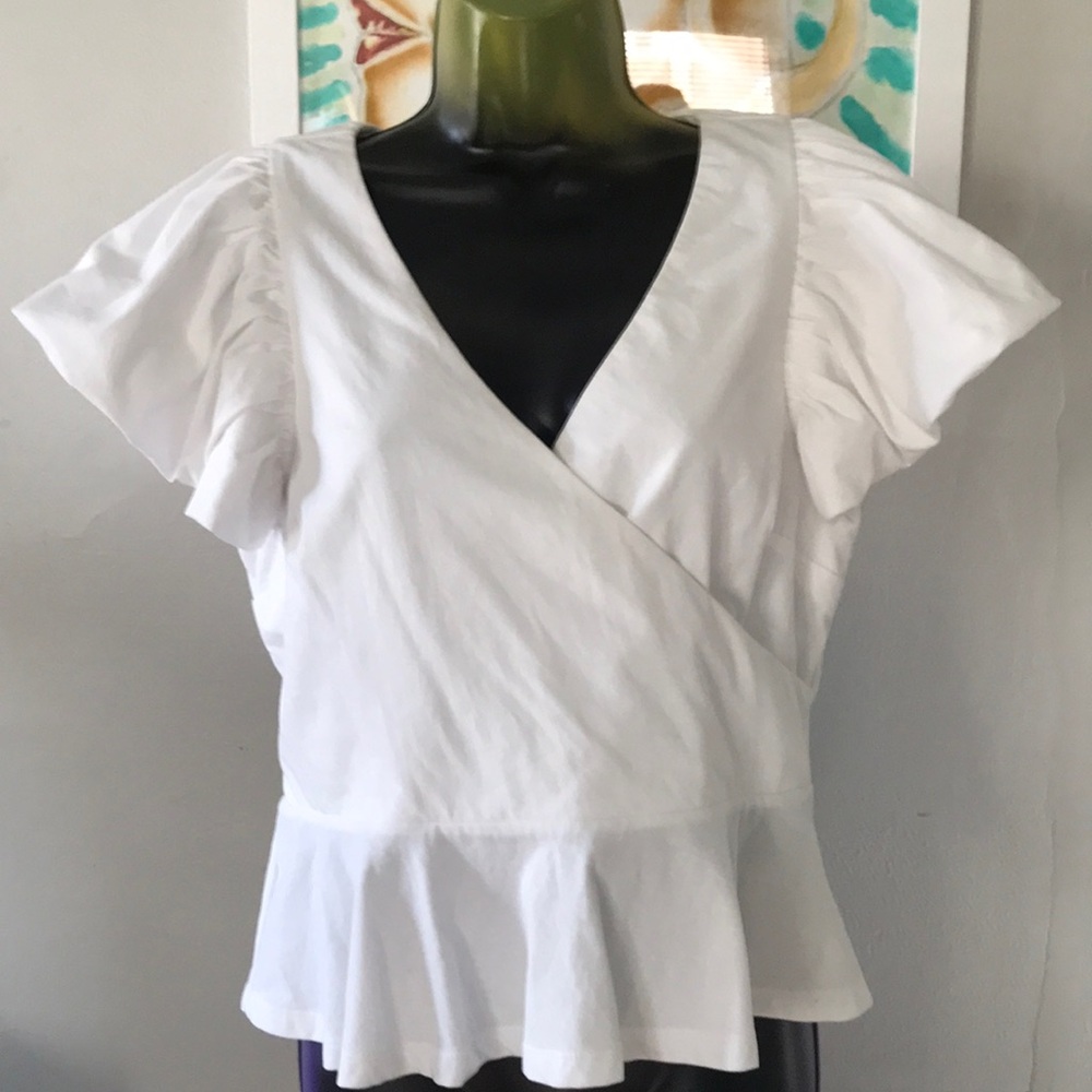 Express White Wrap Blouse with Ruffle Sleeves